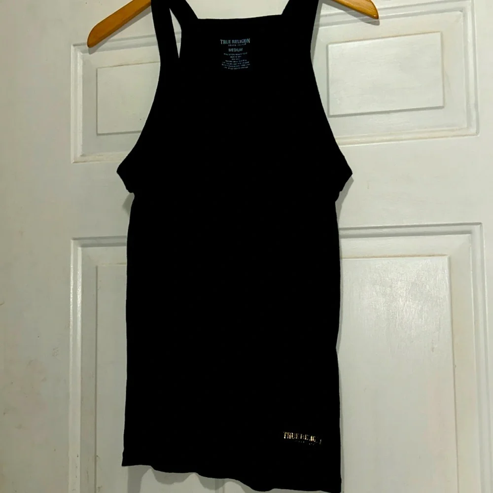 True Religion Tank Top Ladies Large black Ribbed Sleeveless Stretch! - Picture 1 of 4